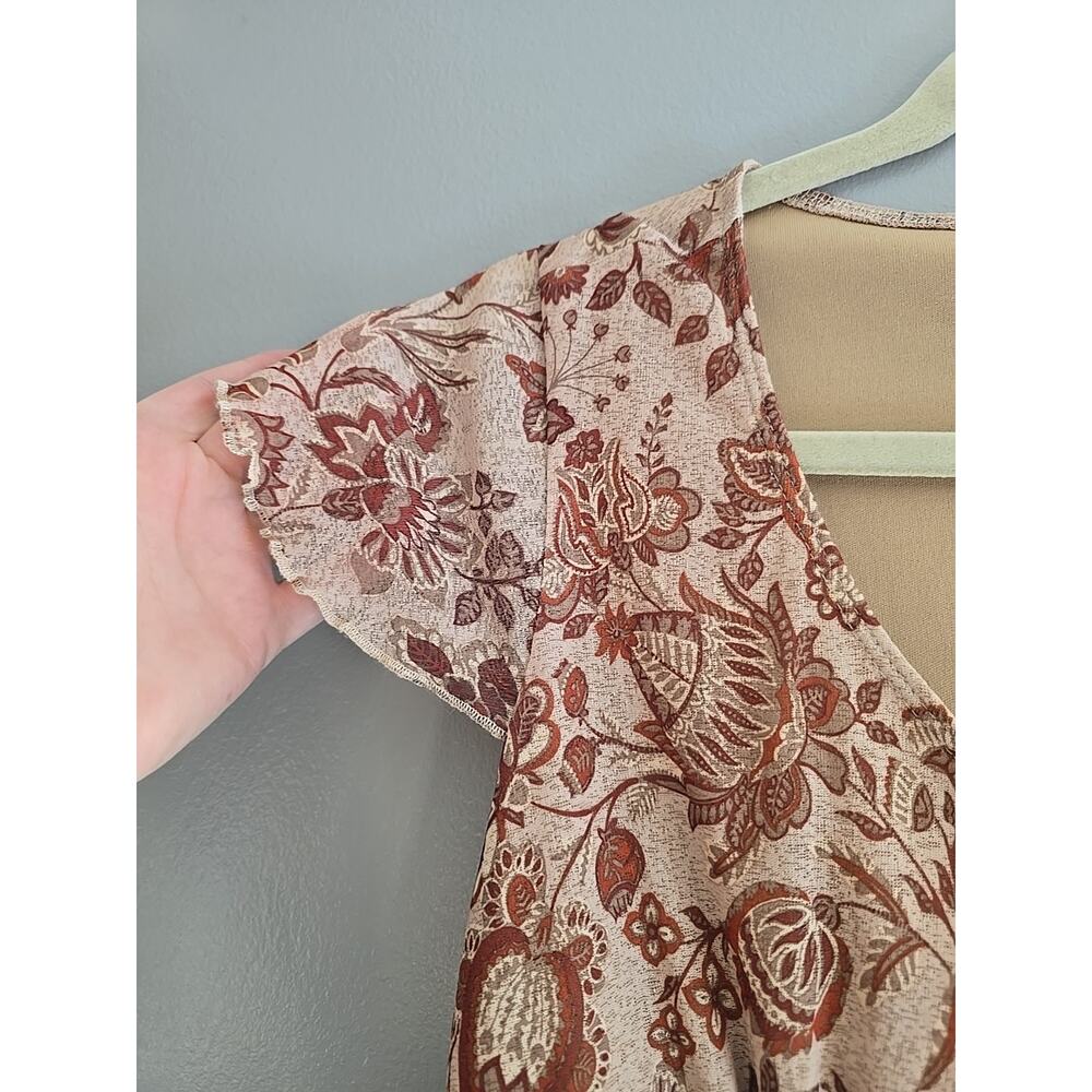 Vtg Y2k Preppy Xhilaration Brown Floral Babydoll Mini Shift Dress Womans‎ Medium - Picture 3 of 6